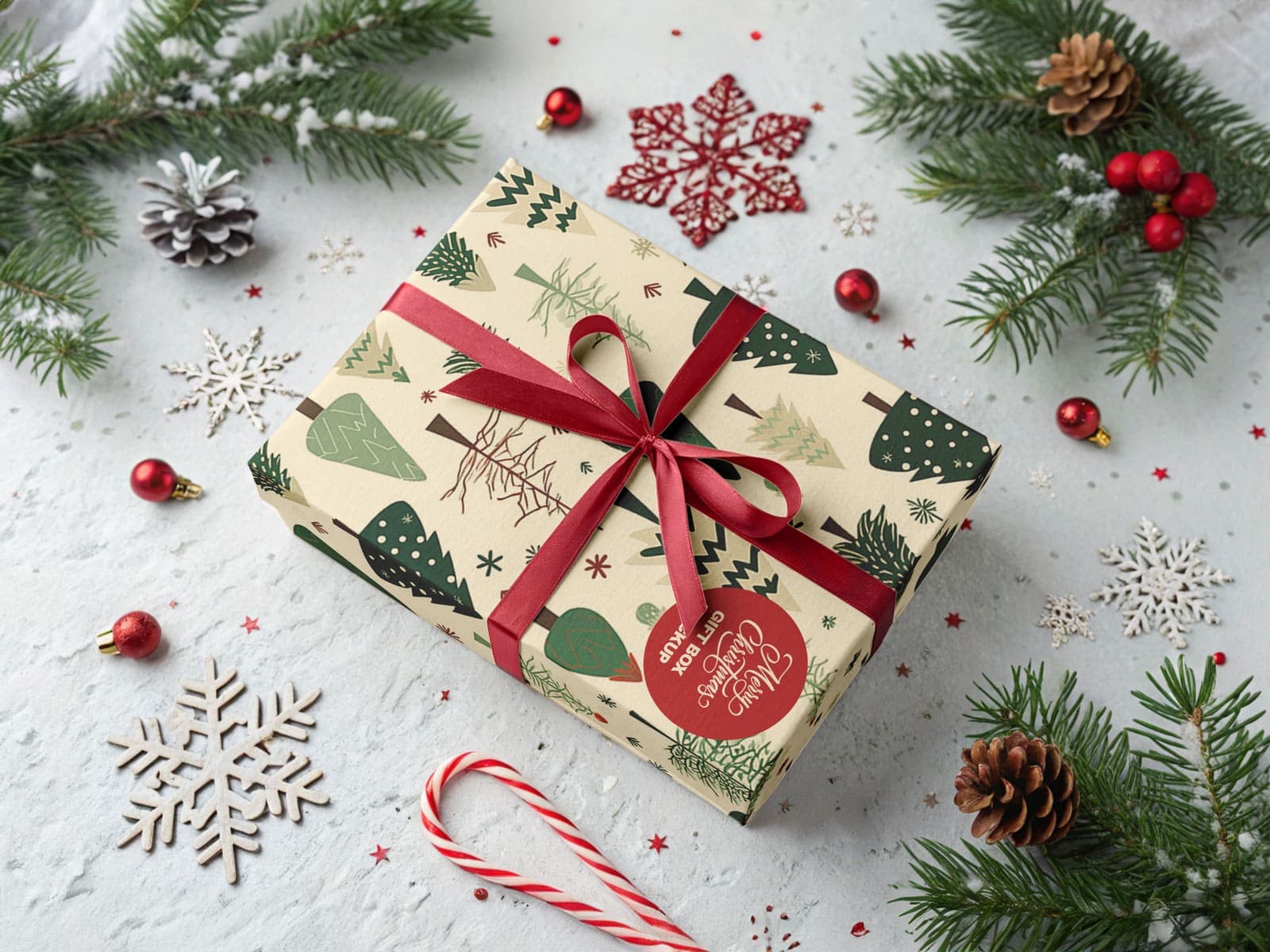 Free Christmas gift box mockup