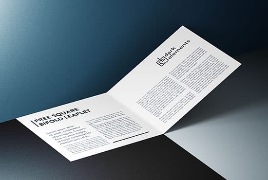 Dark Elements / Square bifold leaflet mockup
