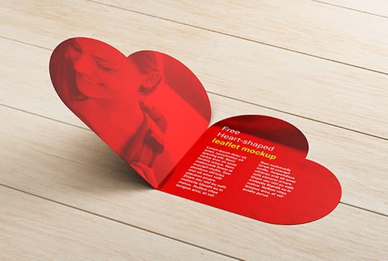 Free heart-shaped leaflet mockup