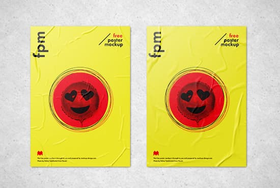 Free wrinkled poster mockup