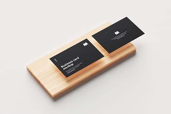 Business cards on wood tile mockup