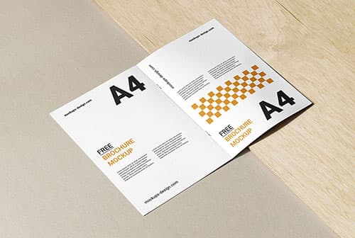 A4 brochure with wood and paper mockup