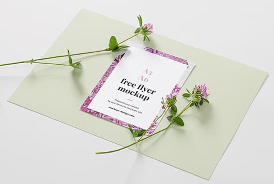 A6 flyer with flowers mockup