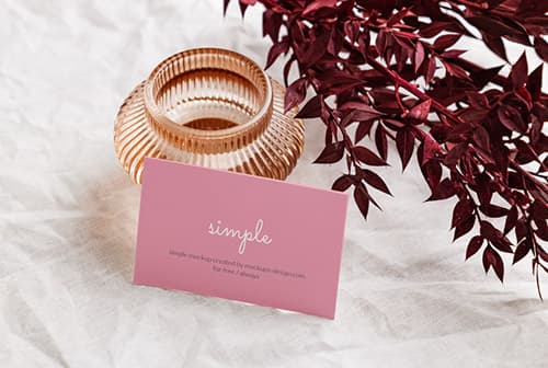 Business card with red plant mockup