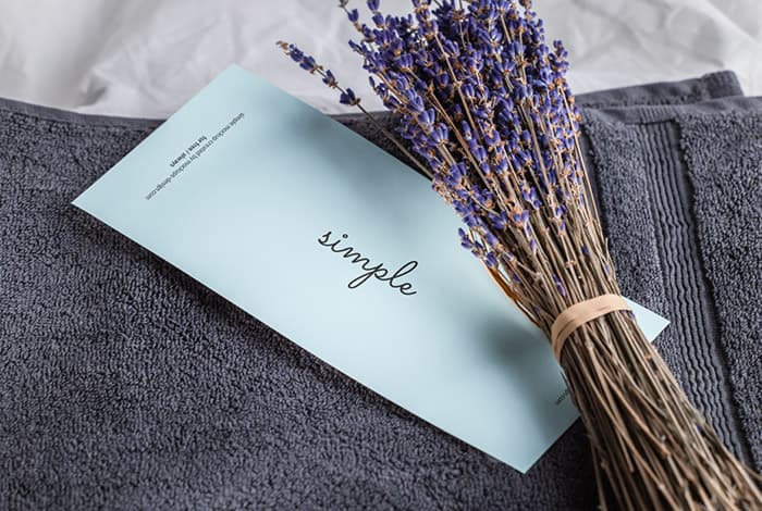 DL flyer on towel with lavender mockup