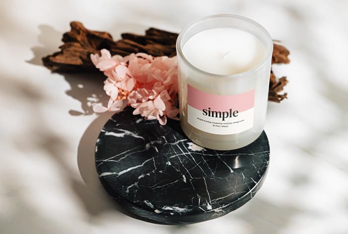 Candle on the marble tile mockup