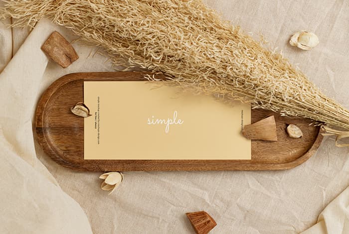 Horizontal DL flyer on wooden tray mockup