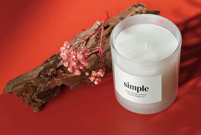 Candle on the red background mockup
