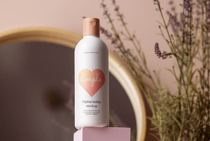 Flip top bottle with decorations mockup