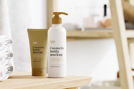 Free cosmetic bottle and tube mockup
