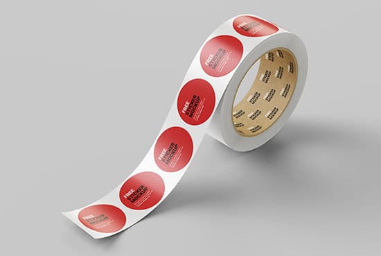 Free round roll sticker mockup