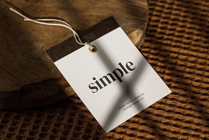 Square label tag on sliced wood mockup