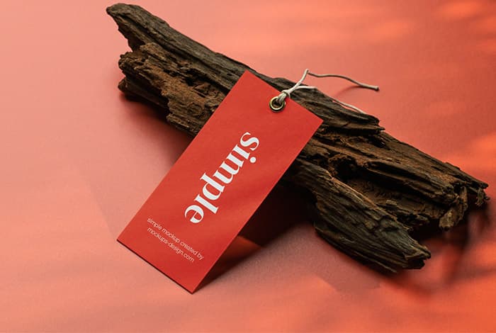 Label tag on red background mockup
