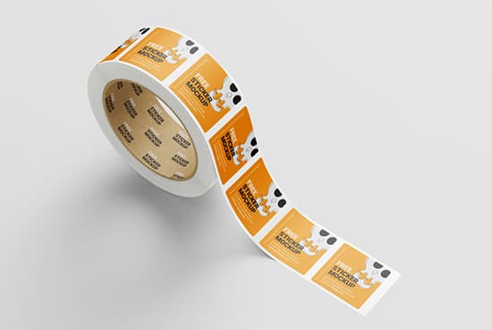 Free square sticker roll mockup