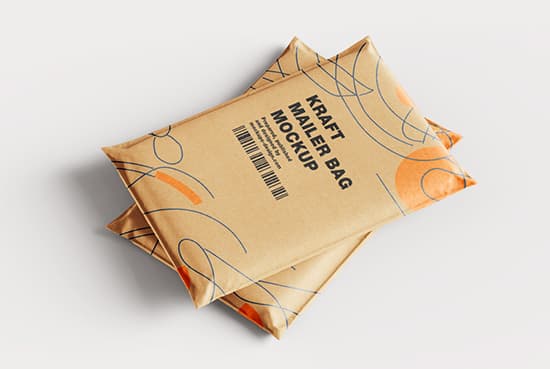 Free kraft paper mailing bag mockup