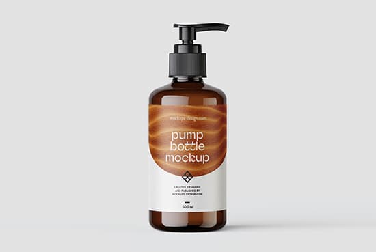 Amber bottle with pump closure mockup