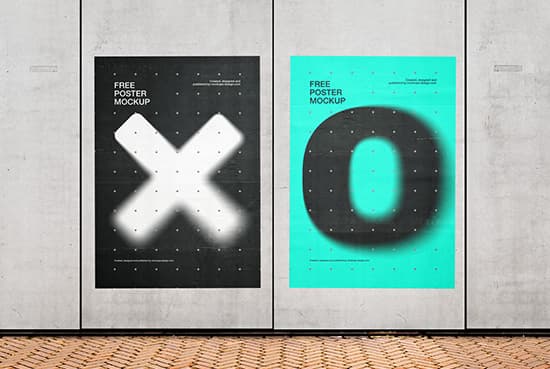 Posters on concrete wall mockup
