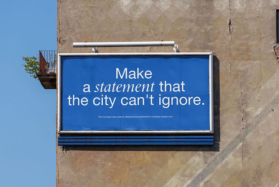 Billboard on an old damaged wall mockup