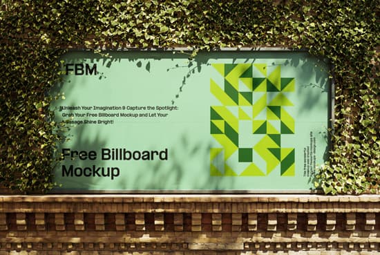 Billboard covered with ivy mockup