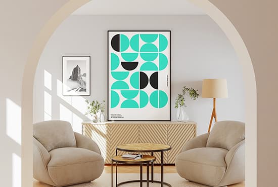 Poster in bright sunny room mockup
