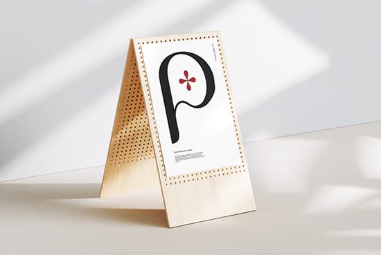 Poster on wooden stand mockup