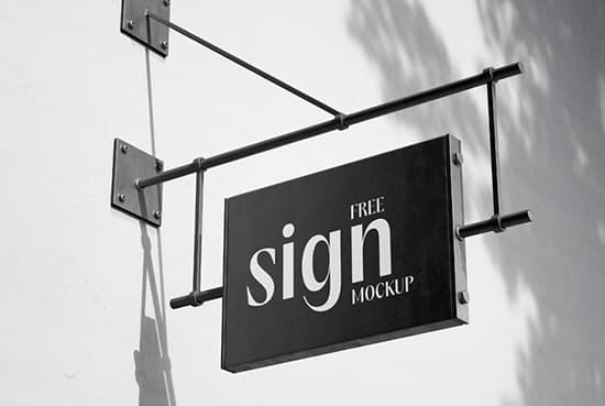 Hanging sign on blank wall mockup