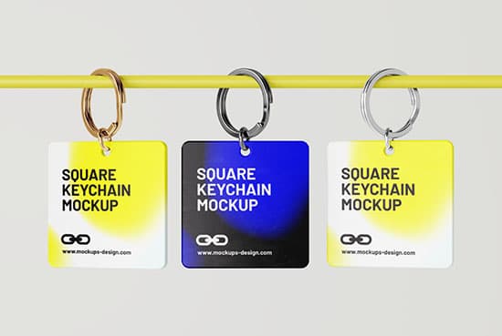 Free square keychain mockup