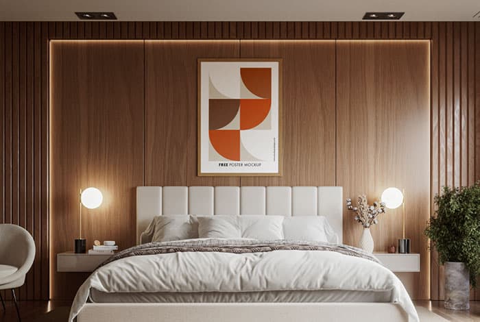 Poster in elegant bedroom mockup