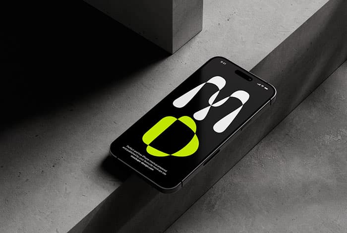 iPhone 15 on concrete background mockup