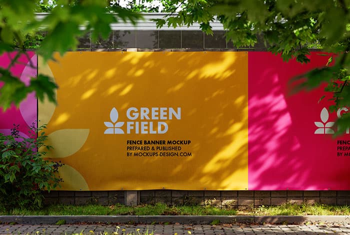 Wall fence banner mockup