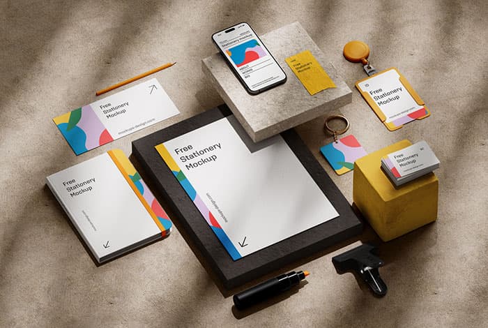 Stationery on stones mockup