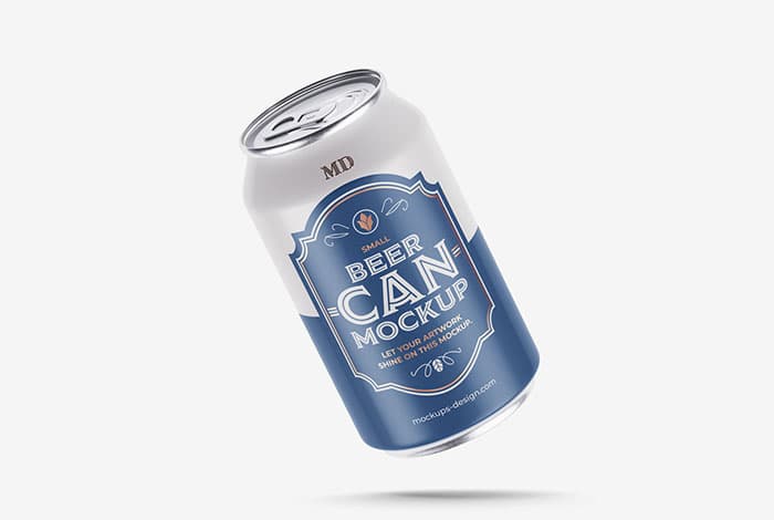 Free small beer can mockup